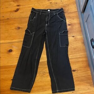 Black Cargo Pants with White Stitching
